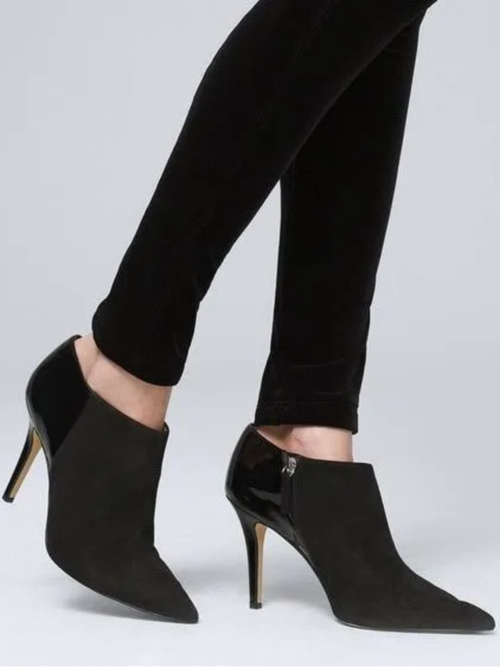 White House Black Market Suede Patent Leather Stiletto Ankle Boot size 7.5